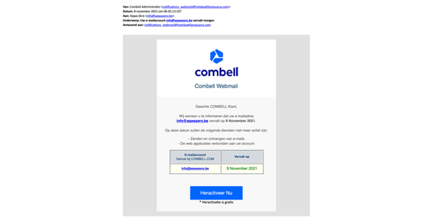 Valse e-mails uit naam van Combell in omloop